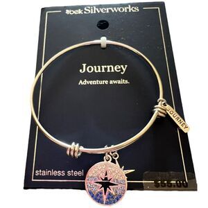 Belk Silverworks Stainless Steel Crystal Charm Bangle Bracelet